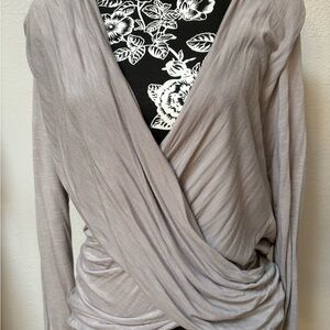 Chelsea & Violet Gray Long Sleeve Wrap Blouse